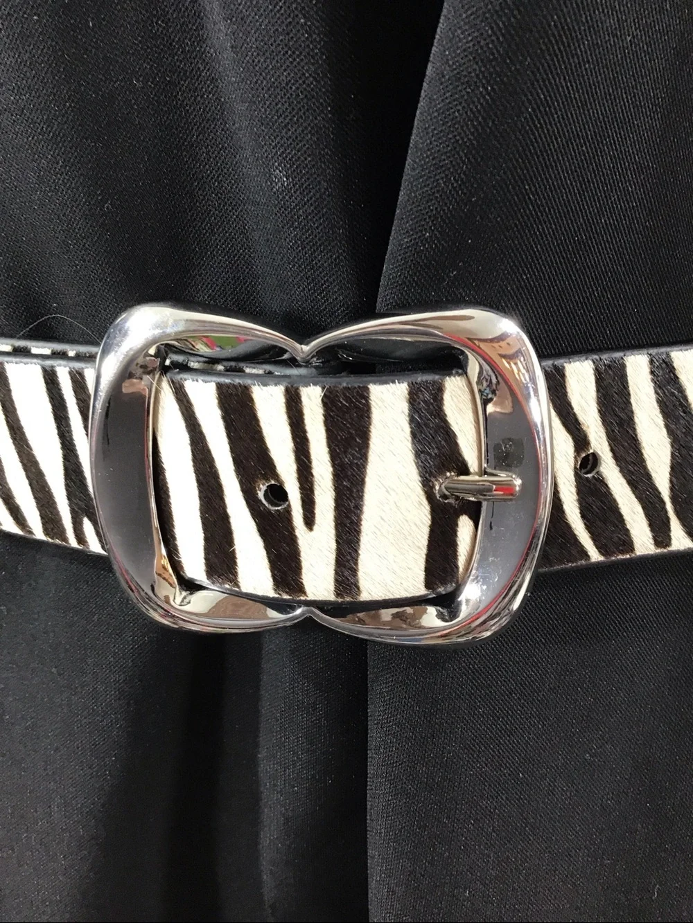WHBM calf hair zebra print b/w leather belt silver buckle S